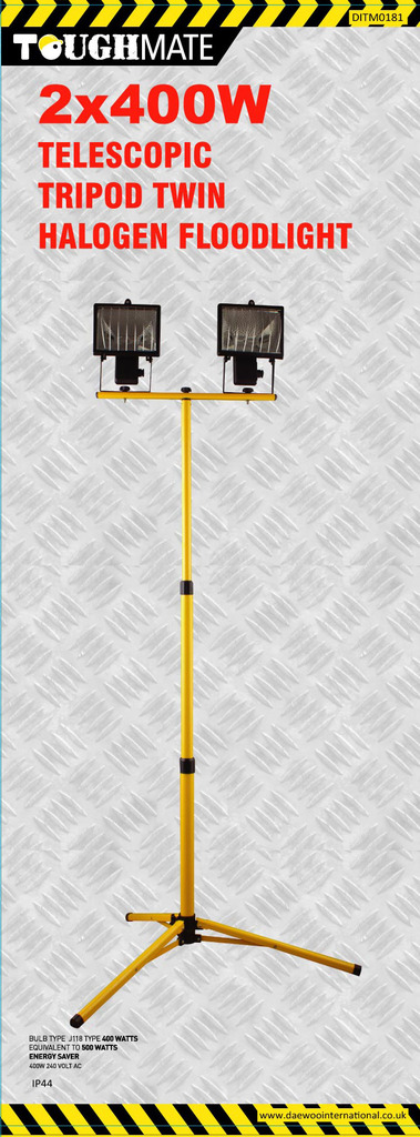 2 x 400W Halogen Worklight on a Tripod stand including a 1.5m cable with a 13amp 